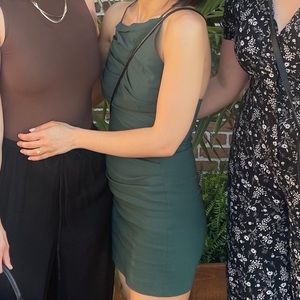 Forest Green Linen-Blend Zara Halter Mini Dress